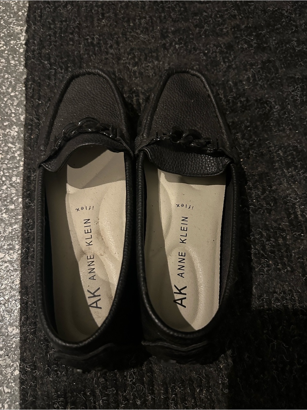 Anne Klein Black Chain-Trim Loafers